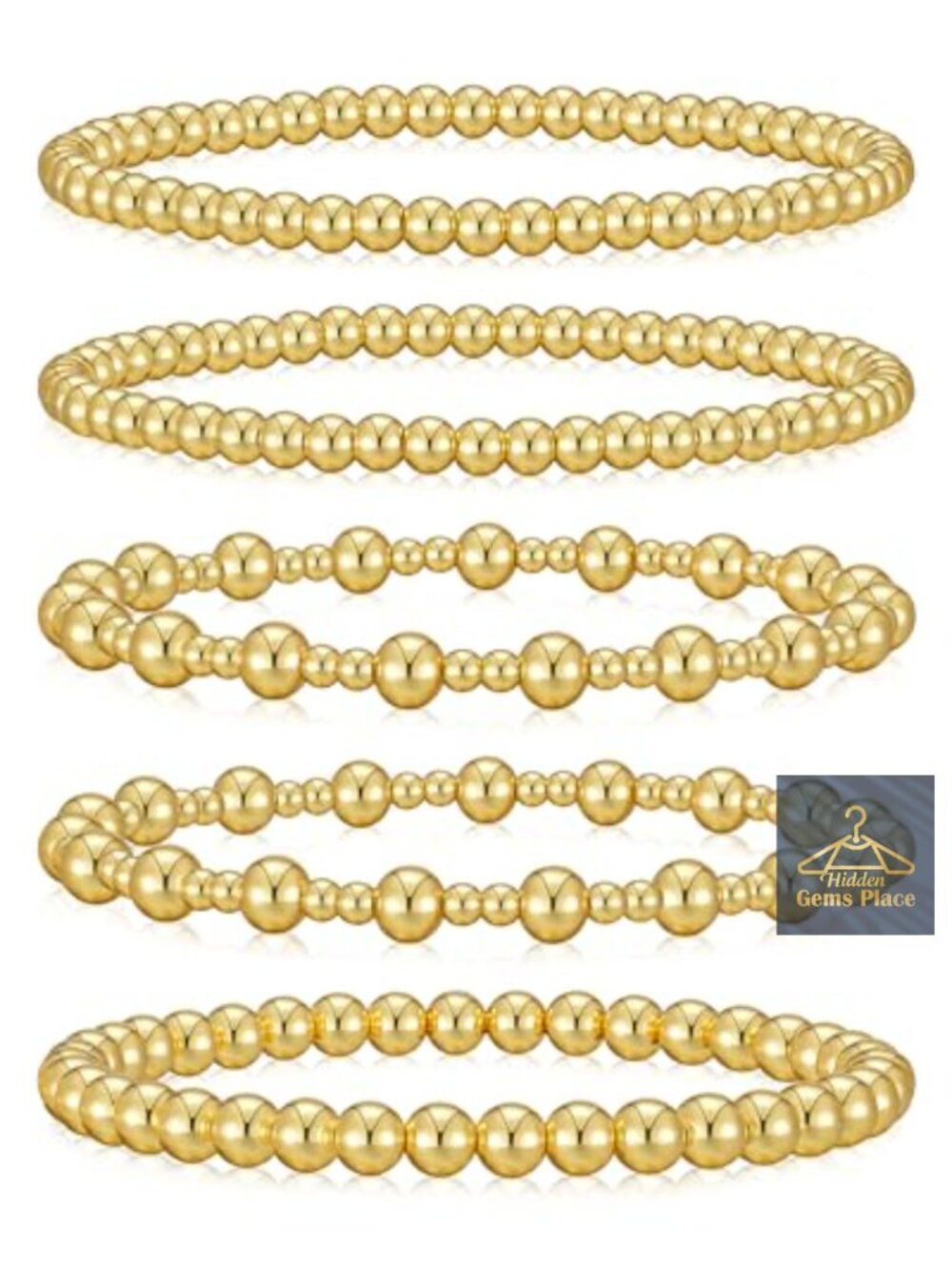 Gold Plated Beaded Stretch Bracelets Stack Dainty Heart Charm Jewelry for Women